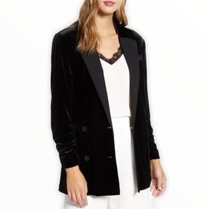 1. State Black Velvet Ruched Sleeve Blazer Dress